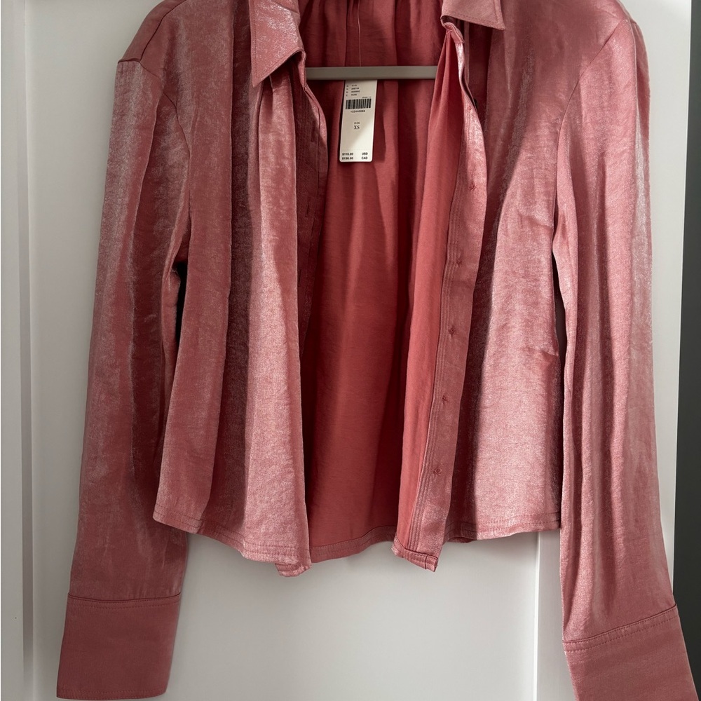 Pilcro Shimmery Rose Pink Velvet Shirt Jacket
